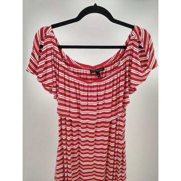 Lane Bryant A-Line Dress Plus 14/16 Striped‎ Cutout Off The Shoulder Red White - Picture 3 of 7